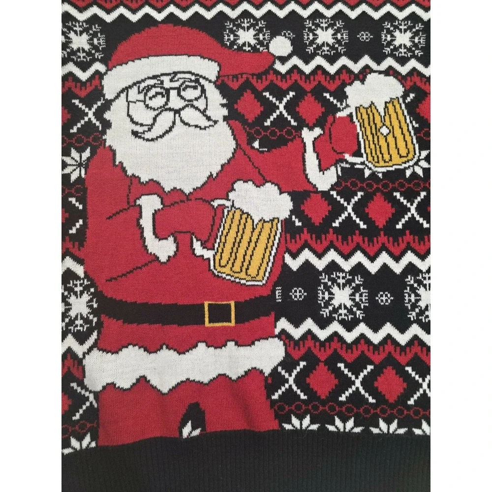 Men's XL Carbon Crewneck Sweater Santa Beer Xmas Holiday Party Funny Ugly Core